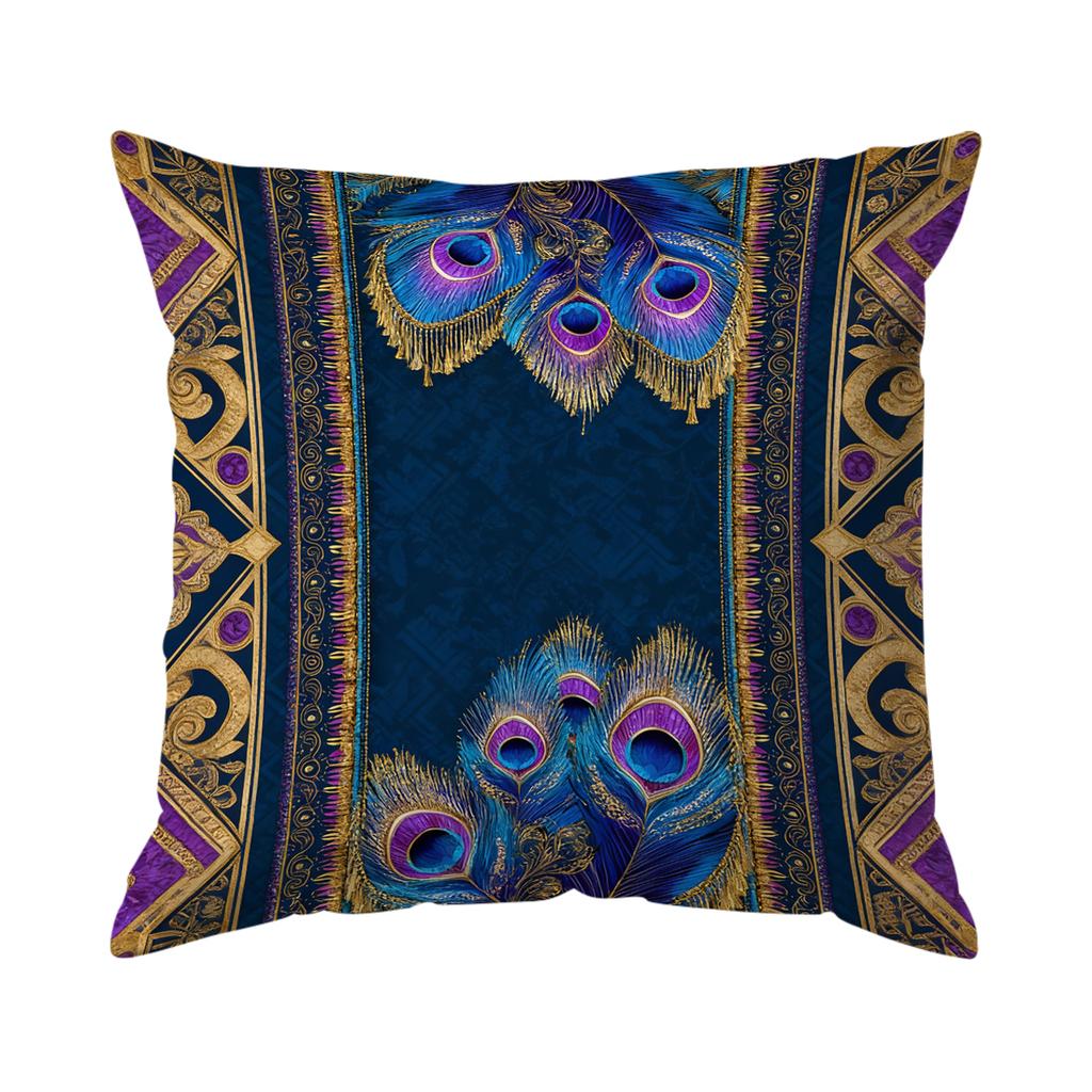 Bohemian Peacock Feather Pillowcase Bedroom Sofa Cushion Cover 100% Polyester Living Room Cushion Pillowcase Home Decor