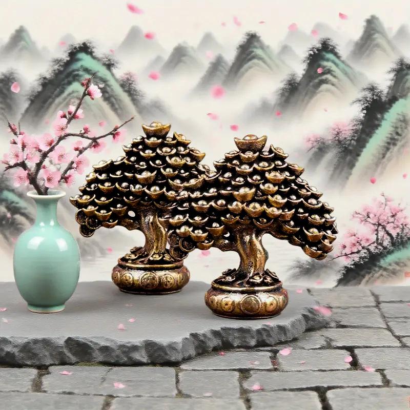 Brass Chinese Wealth Tree Feng Shui Figurines Money Tree Statue Fortune Housewarming Gift Home Office Decor Desktop Ornament