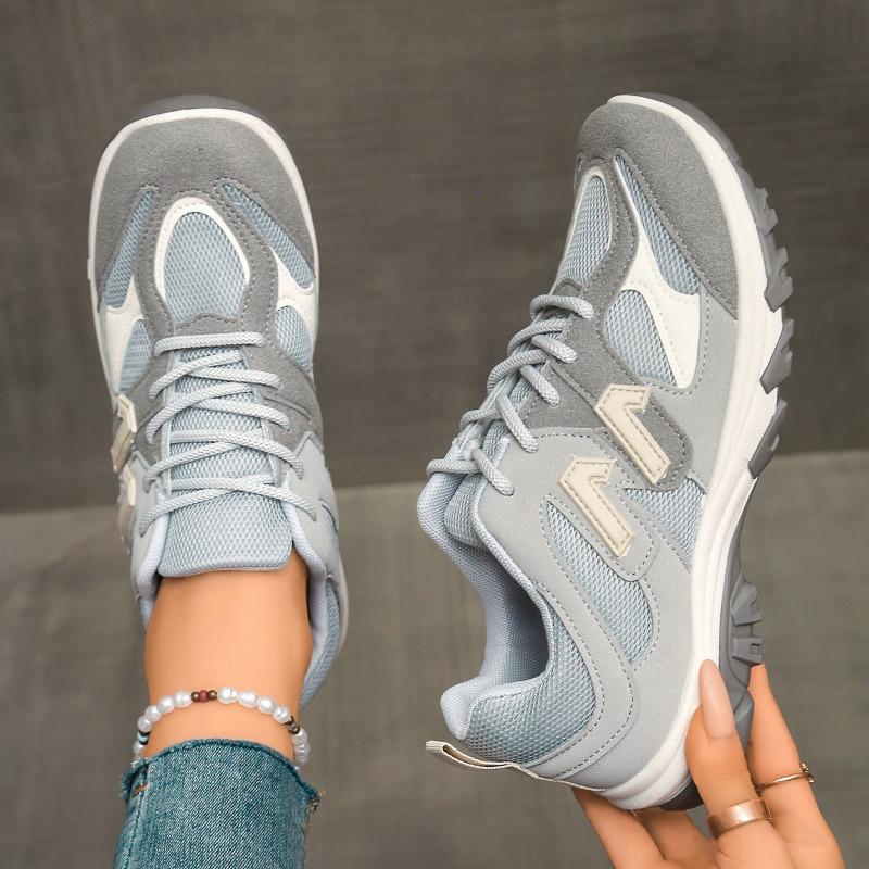 Color matching running shoes women's large size autumn new lace-up platform casual and comfortable sports shoes