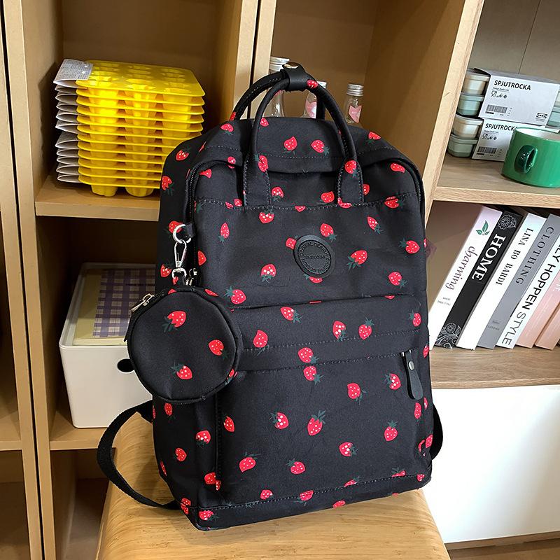New backpack small backpack girls' elementary school junior high and high school student school bag nylon cute strawberry print backpack girl