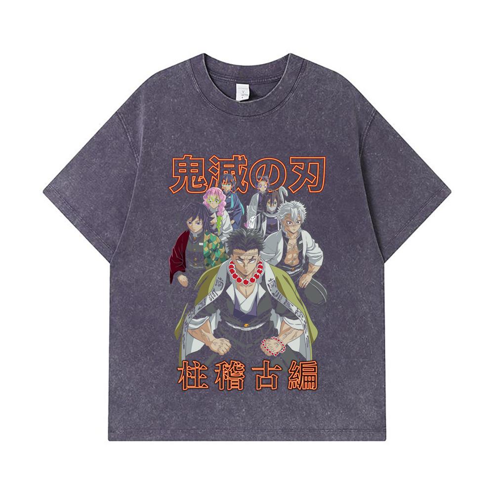 275 GSM Washed T-shirts 100% Cotton Demon Slayer V22 Hashiras Print Unisex Heavy Cotton T Shirt