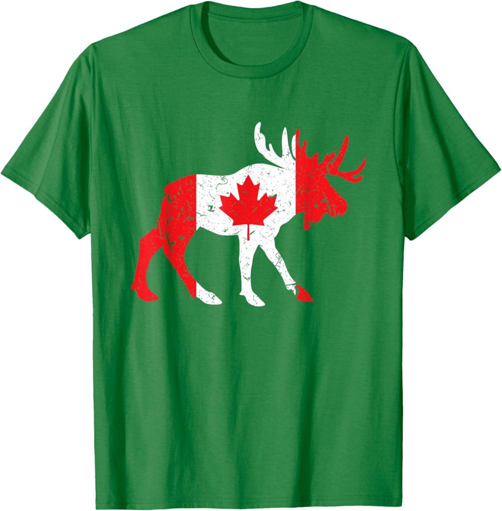 Canadian Flag Maple Leaf Moose TShirt 100 Cotton ONeck Short Sleeve Summer Casual Mens Tshirt Streetwear