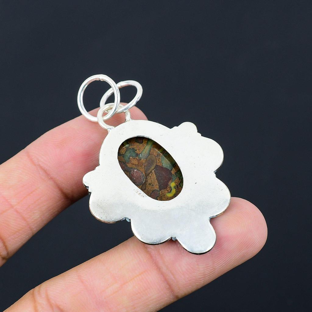 Daughters Day Sale Fruit Jasper Stone 925 Sterling Silver Sister Pendant Jewelry