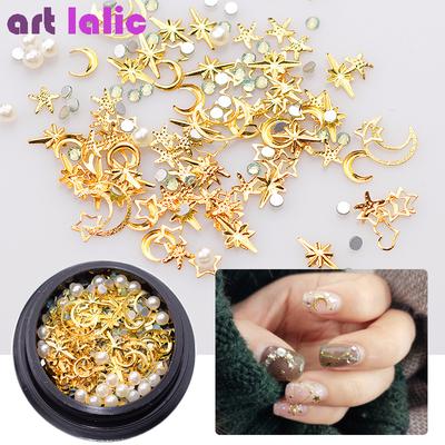 Mix Gold Rivetto per unghie Stella Luna Perla Strass Design Punk Nails Gioielli Argento 3D Nail Art Decor
