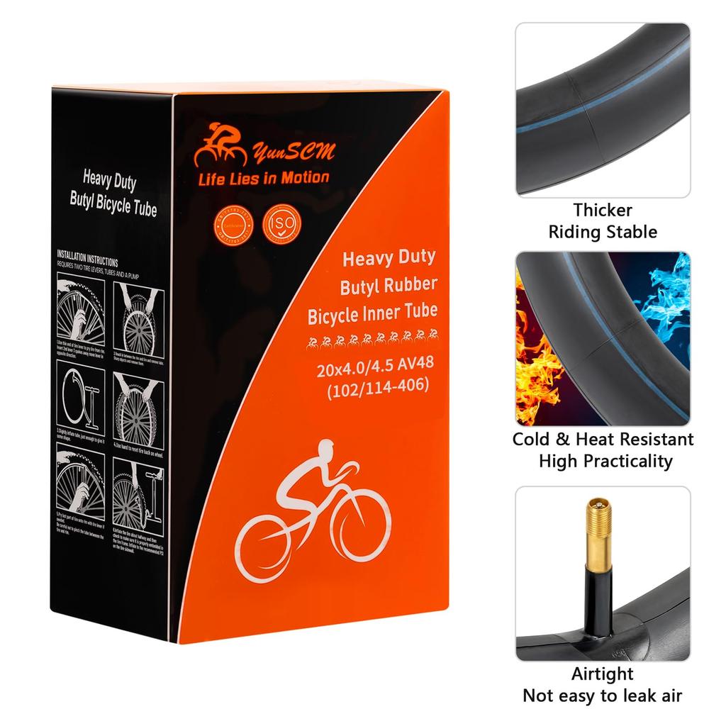 YunSCM 20x4.0/4.50 Bicycle Tubes, Thick Wall, Compatible with 48mm Schrader Valves and High Rims, Compatible with 20x4.0/20x4.5 Fat Bikes