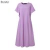 ZANZEA Women Casual Round Neck Loose Summer Short Sleeve Dress