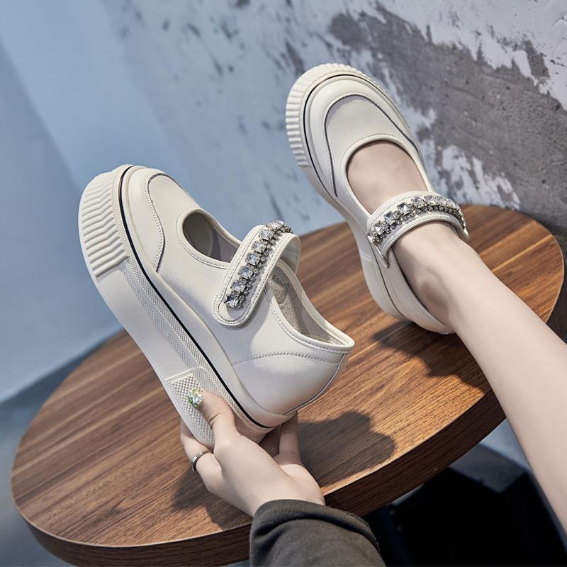 Female Height Increasing Shoes, Inner Height Increasing Women's Shoes, Mary Jane Shoes, Versatile, Breathable, Thin, White Shoes for Women