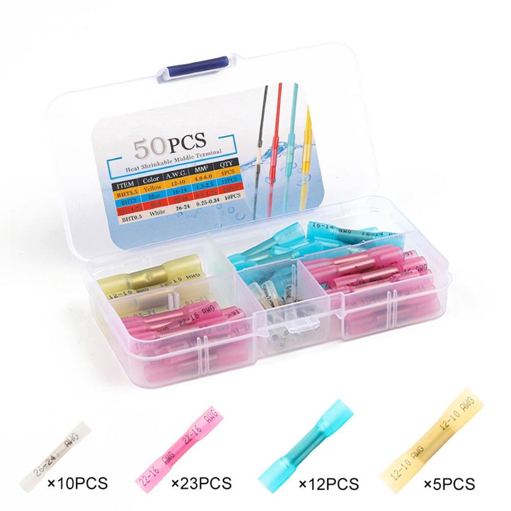 50/100PCS Multicolor Heat Shrink Terminals Insulated Docking Connector Kit Crimp Terminal  Tool