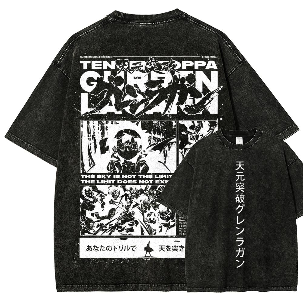 

Tengen Toppa Anime Lover Washed T-shirt Year round clothing high quality personality Clothes Plus Size Unisex New Model Couples tee L