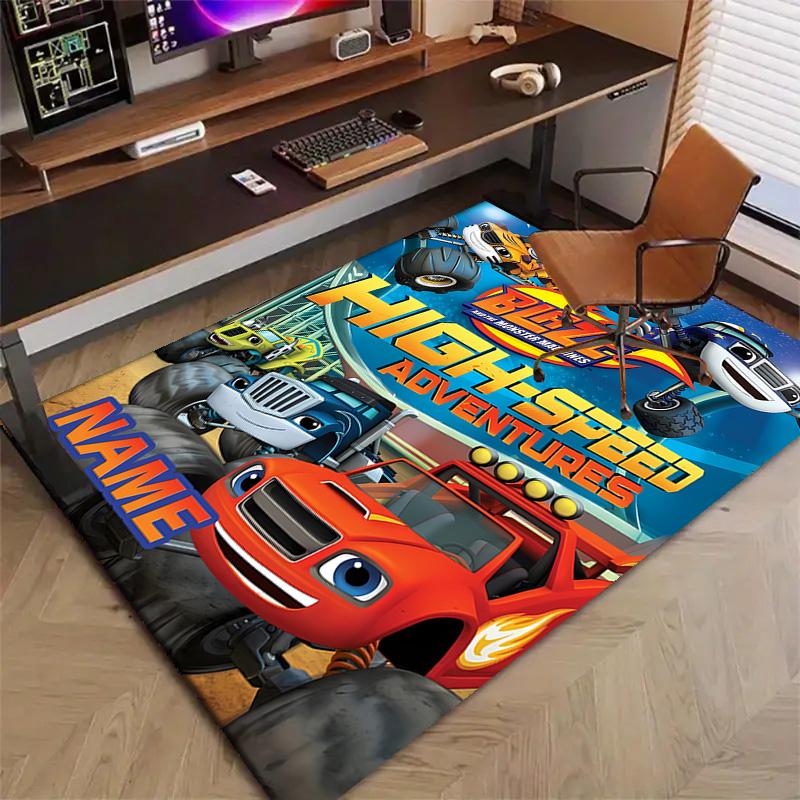Custom Blaze and the Monster Machines Mat Personalized Name, Polyester Washable Indoor Entryway Rug, Gift for Christmas, Easter, Thanksgiving Day