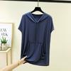 Women's Hooded Short Sleeve Tee Loose Casual Modal Knit Top Summer Daily Pocket Pullover