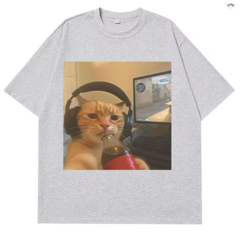 Funny Gamer Cat Meme Tshirts Unisex Women Fashion Oversized Tshirts Summer Shortsleeved Male Cotton Casual Harajuku Tshirts Tops