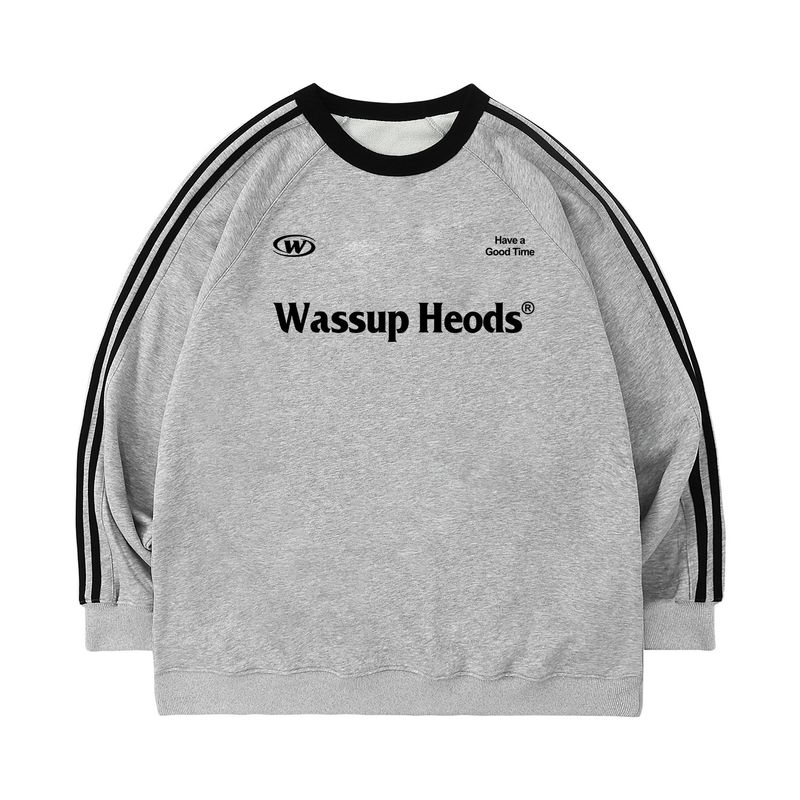 

Wassup Heods Letter Trendy Brand Striped Sweatshirt for Men and Women, Heavyweight Street Style Couple Tops for Autumn and Winter Gray 2XL
