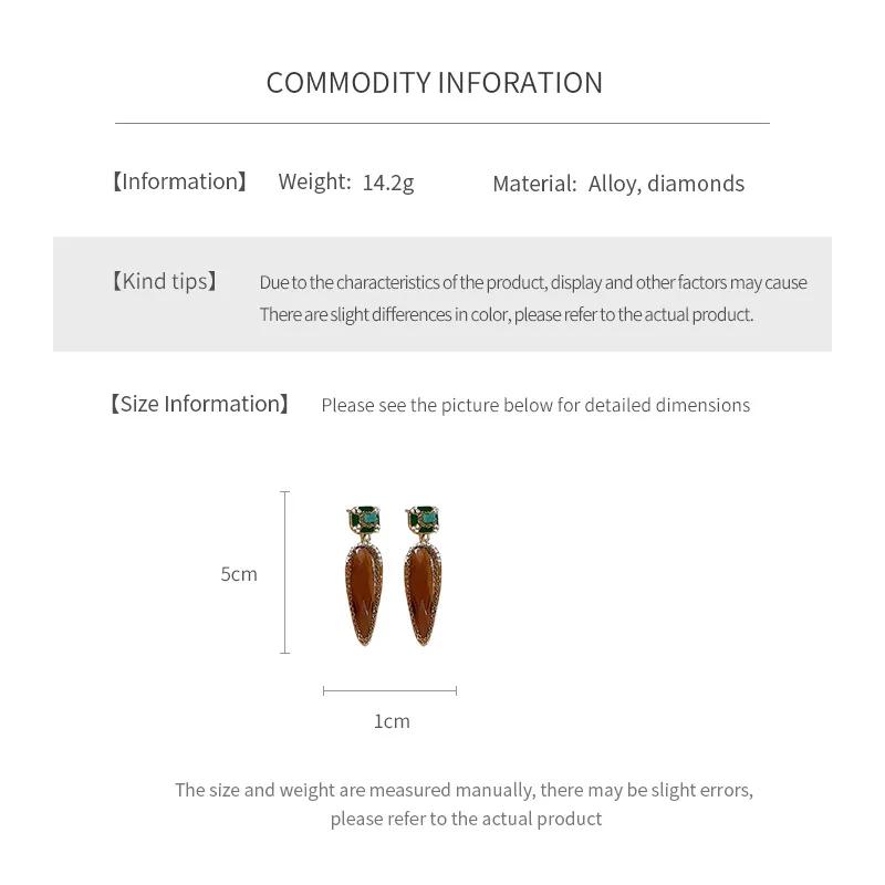 Vintage Water Drop Earrings for Woemn Inlaid with Zircon Oil Drop Square Drop Earring High-end Retro Exaggerated Zircon