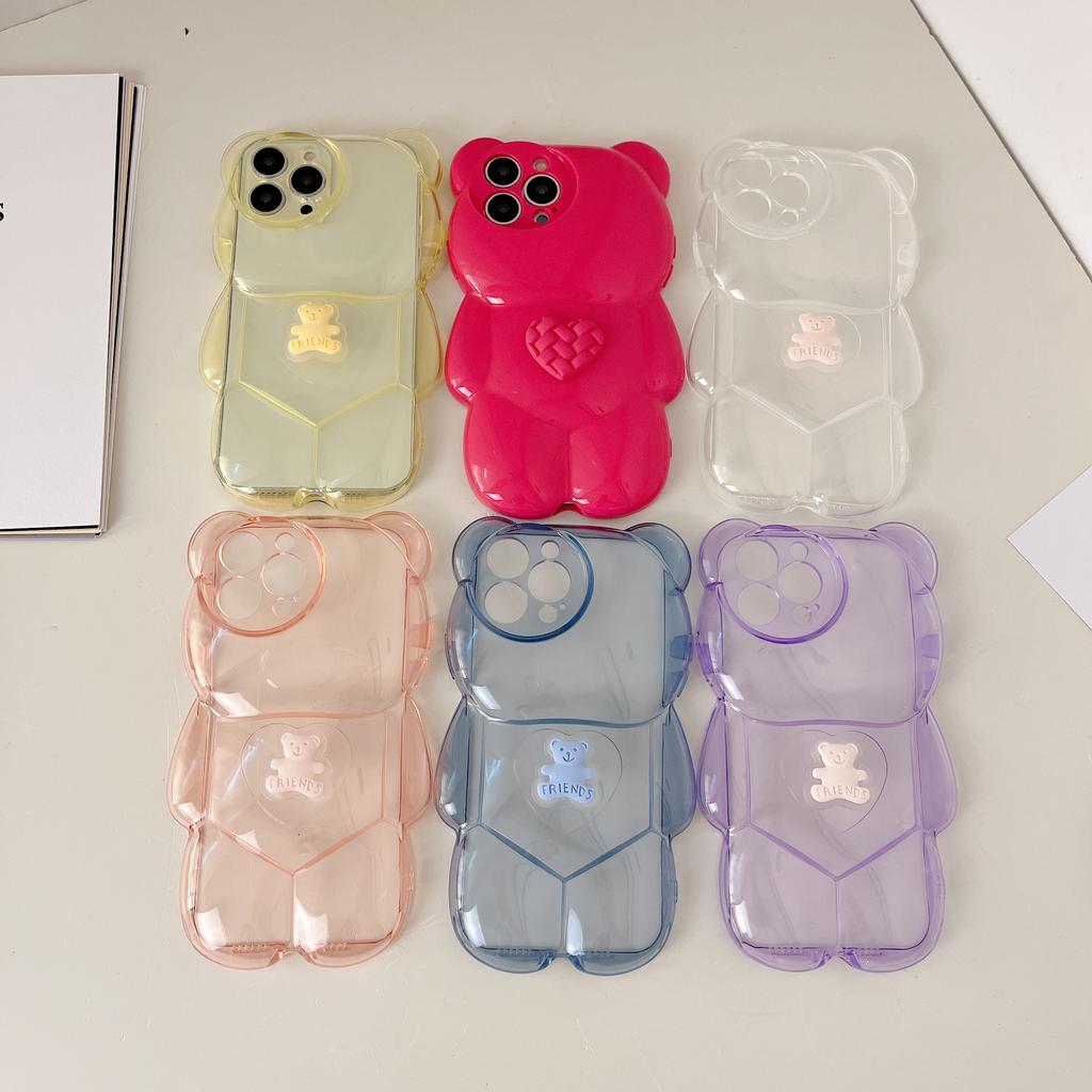 For Iphone 14 Cute 3d Cartoon Bear Claer Phone Case For Iphone 13 11 12 Pro Max X Xr Xs Soft Transparent Shockproof Back Cover