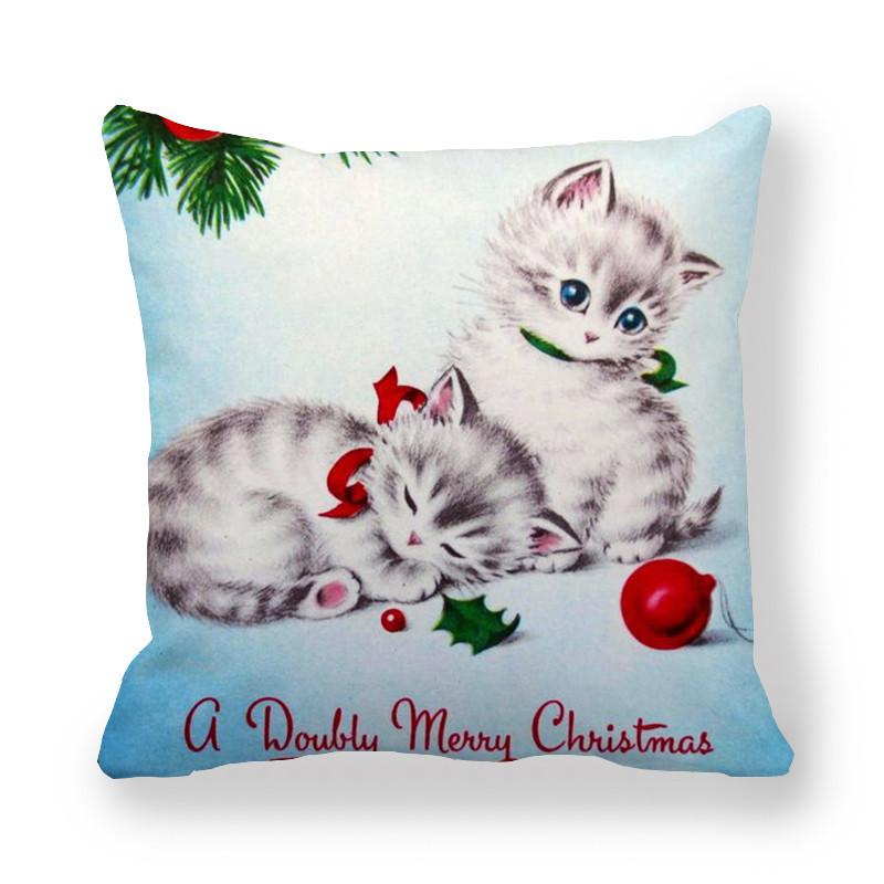 Weihnachts-Niedliche-Katzen-Serie Digitaldruck Kurzer Plüsch Kissenbezüge Dekorativ für Auto Sofa Büro Kissenbezug Haushaltswaren