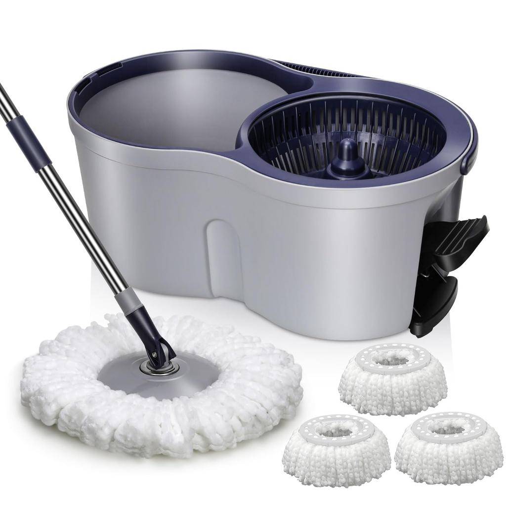 ZNM Rotating Mop with Floor No Hand Washing Floor Wet Room 3 Replacement Pads Bucket, Mop, Required, Wiper, Mop, 360° Rotation, Cleaning,