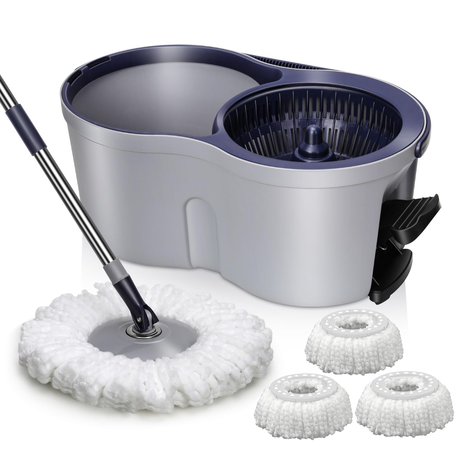 

Masthome Вращающийся набор швабры для пола с ведром 9,8 л, не требующий мытья рук, для влажной уборки пола на 360 градусов, для комнаты, коммерческий, для дома, 3 сменные насадки, швабра, швабра, ведро, требуется,