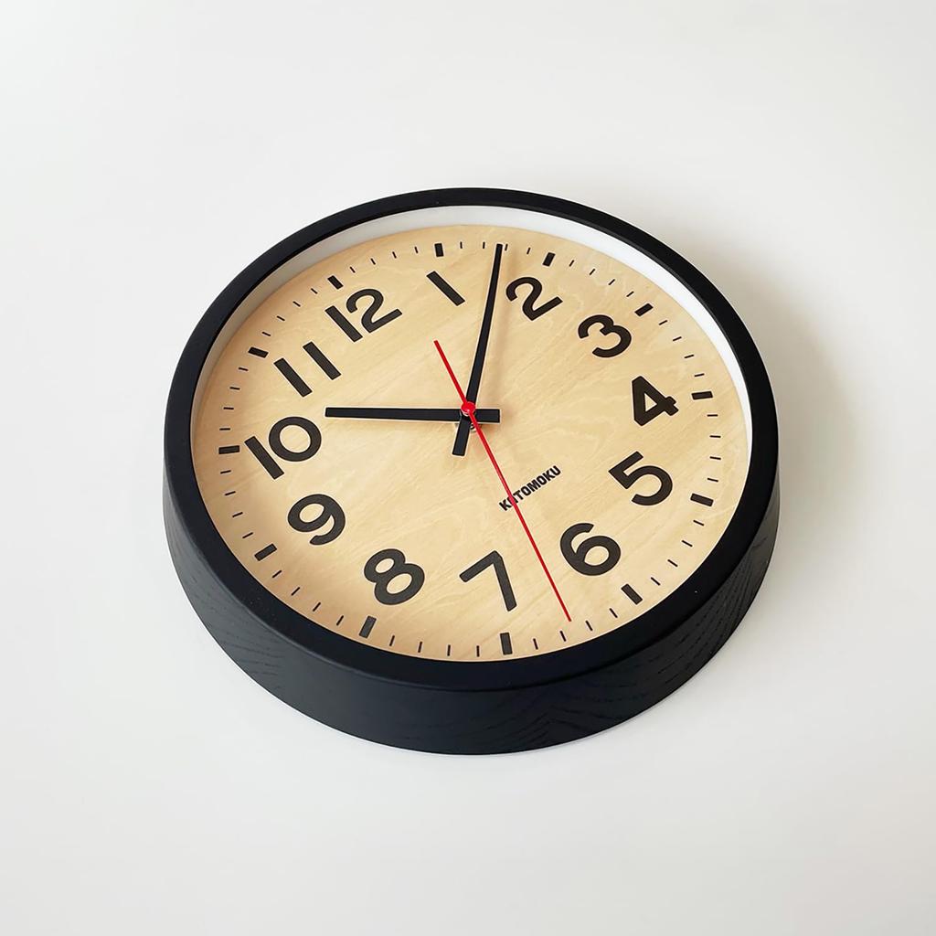 KATOMOKU Muku Clock 15, Black, km-107BK, Wall Clock with Continuous Second Hand, 30.6cm Diameter (Quartz Clock)