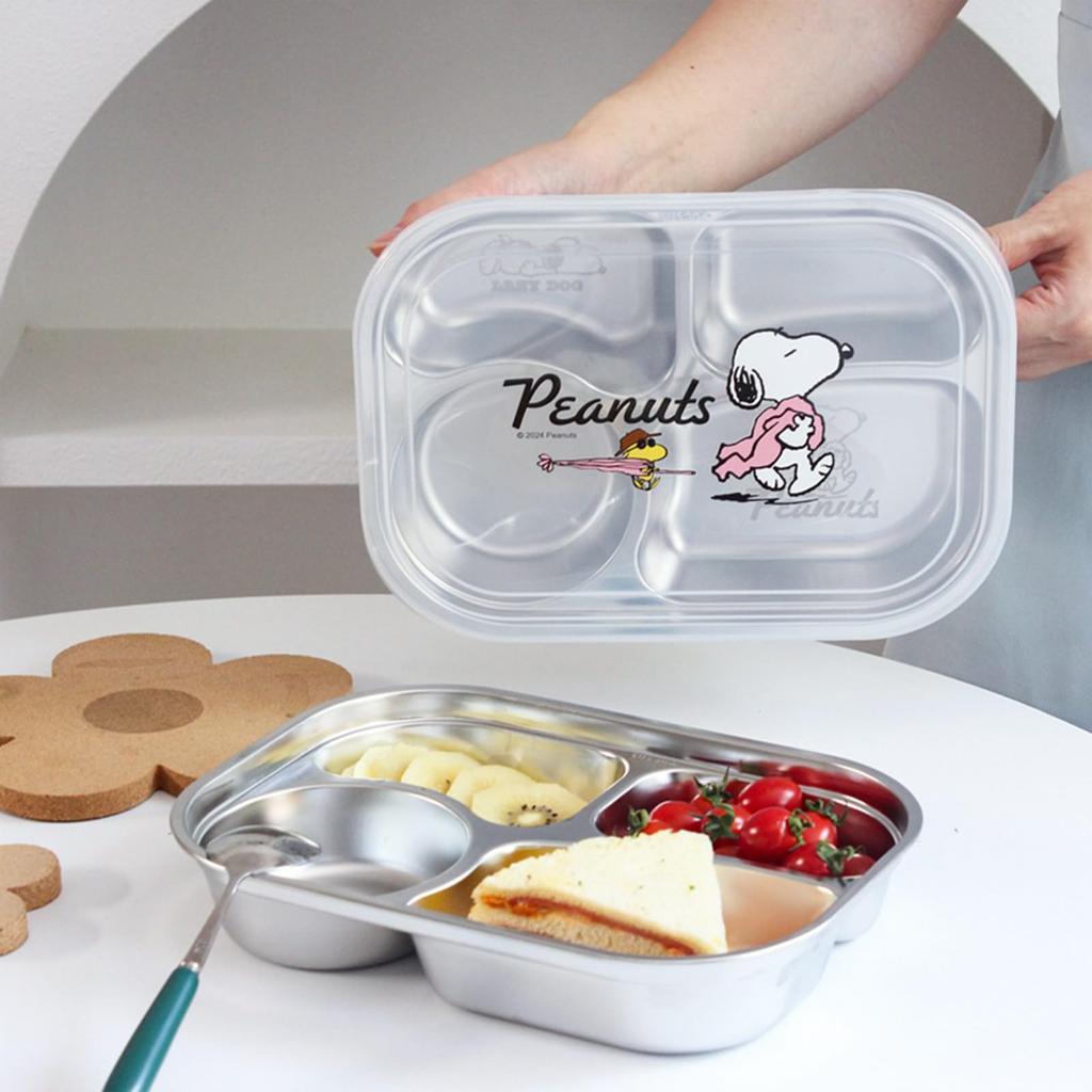 Snoopy Bento Lightweight and Easy To 304 Stainless with Removable for Office Blue Box, Use, Steel, Leak-Proof, Insulated, Stackable, Dividers,