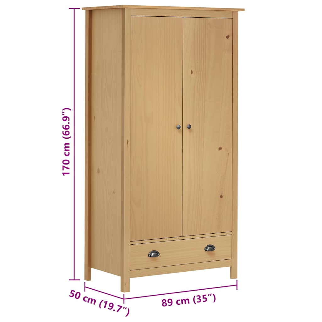 Hill 2 Door Wardrobe 89 x 50 x 170 cm Solid Pine Wood