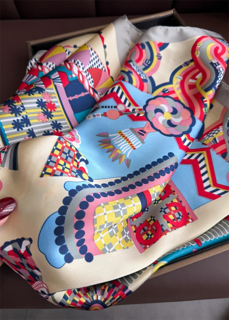 Luxury Ladies Scarf Fashion Colorblock Print Soft Satin Square Scarf Women's Twill Shawl Wrap Hijab Headscarf 70*70cm