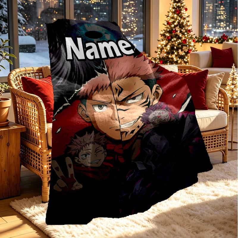 Couverture Imprimée Personnalisée au Nom Jujutsu Kaisen, Décoration Intérieure, Chambre à Coucher, Canapé, Camping, Canapé, Cadeaux pour Anniversaire Noël