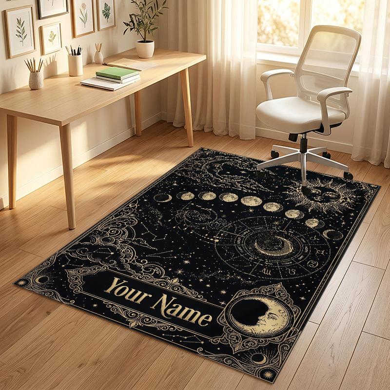 Celestial Moon Theme Soft Crystal Velvet Rug Custom Name & Text Print Non Slip Floor Rug for Bedroom Living Room