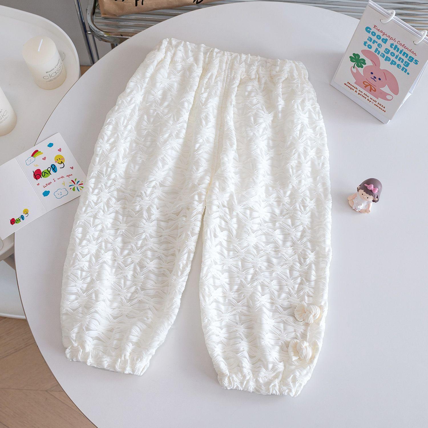 

Брюки-фонарики из чистого хлопка для маленьких девочек, детские летние, новый стиль, брюки для девочек, защита от комаров, повседневные брюки 130 белый