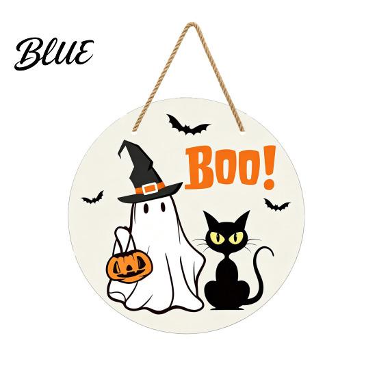 Halloween Door Sign Hanging Sign Wooden Front Hanger Wreath Cute Durable Ghost Welcome for Porch Wall Indoor Home Decoration