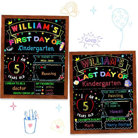 First and Last Day of School Double Sided Sign with Frame- 14”x11” Reble Dry Erase Board - Back To School Supplies for Kindergarten Preschool