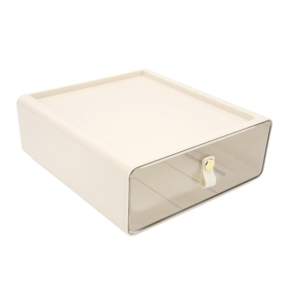 Transparent Material Drawer Storage Box Cream Color Stackable Storage Bins Drawer Organizer  Home