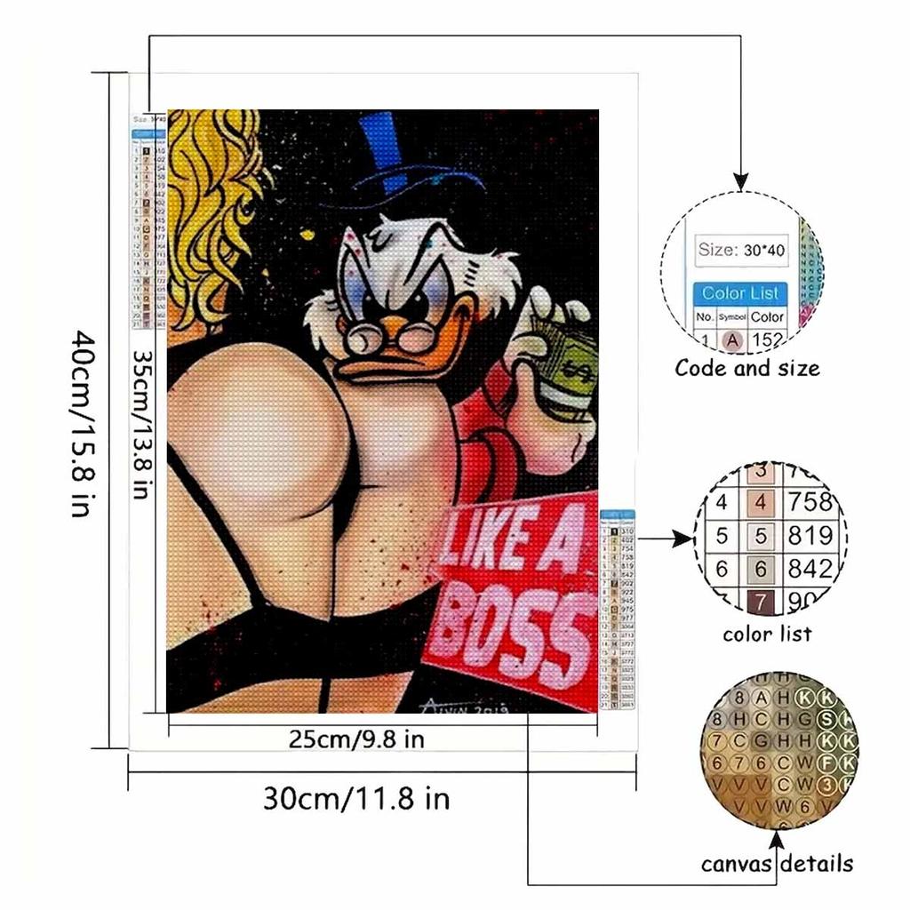 5D DIY Diamond Art Painting Kits for Adults, Donald Duck Full Round Crystal Diamond Kits for Beginner for Home Wall Decorate