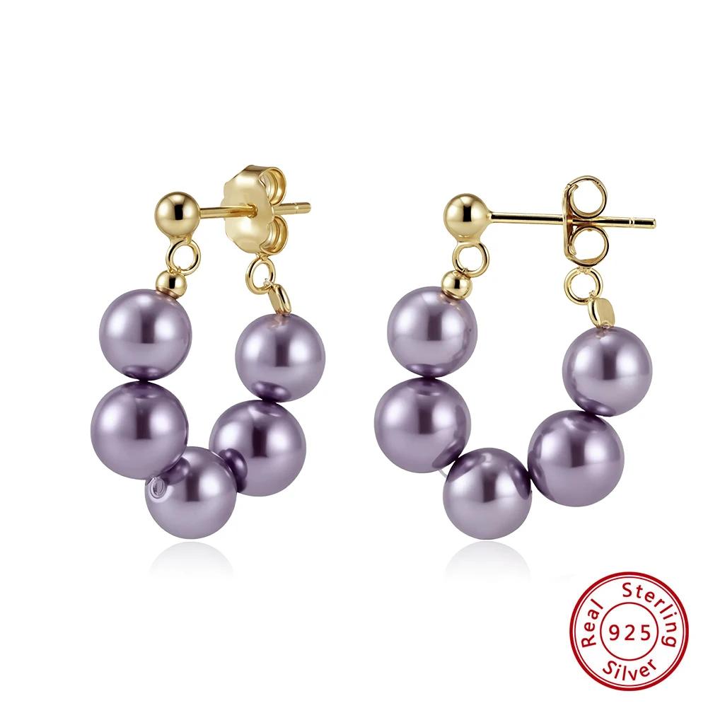 ORSA JEWELS Elegant U-Shaped Shell Pearl Hoop Earrings for Women 925 Silver Pearl Beads Earrings Party Luxury Jewelry PSE08