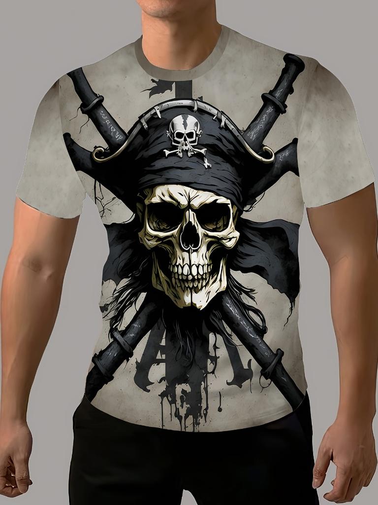 T-shirt da uomo con teschio pirata e avventura