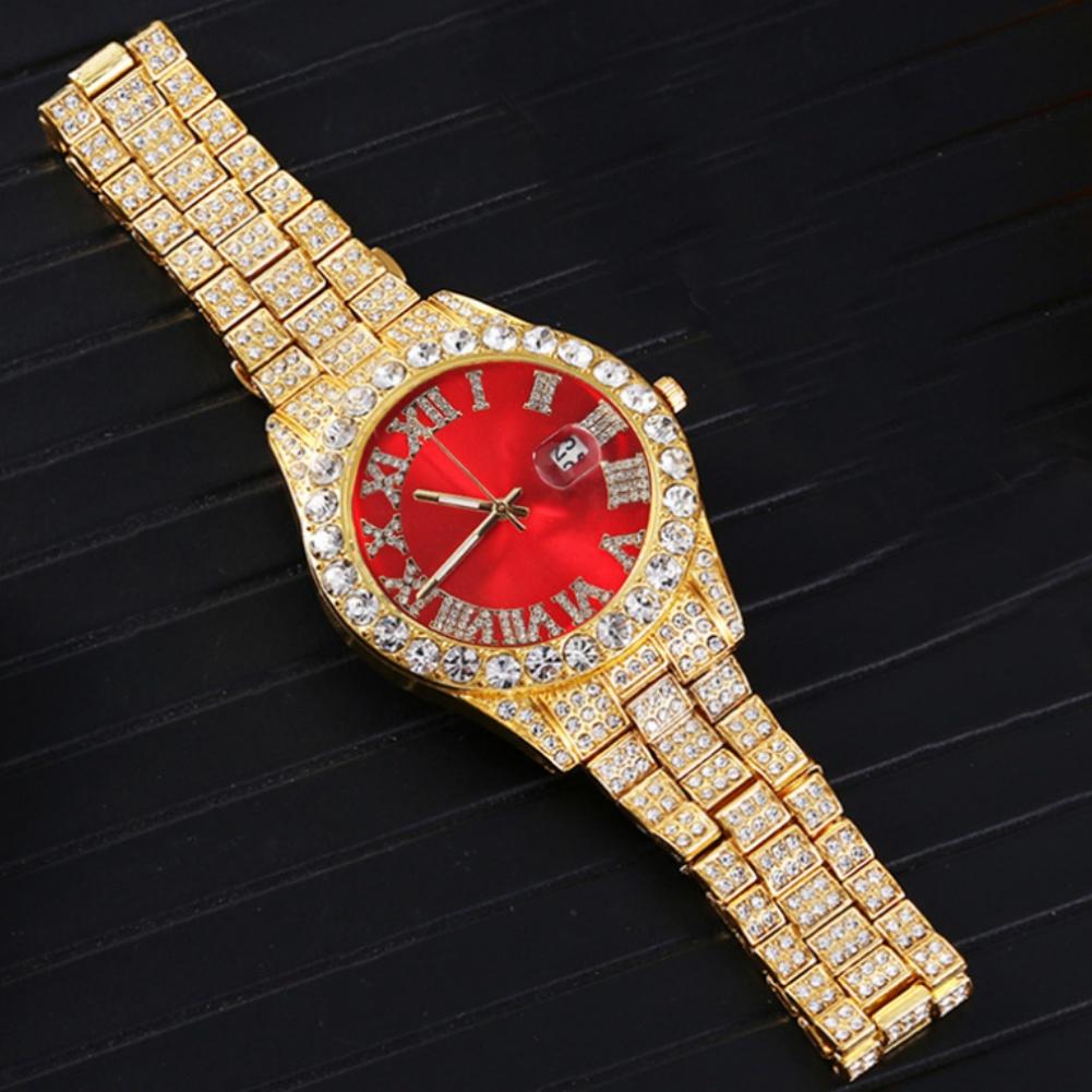 Men's Diamond Watch Iced-Out Bling Diamond Luxury Quartz Watches With Date Fashion Waterproof Hip Hop Wrist Watches