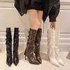 Pointed Toe High Heel Design Sense Short-thigh Boots Women's  Autumn New Retro Thin Heel Temperament Slim Fashion Boots