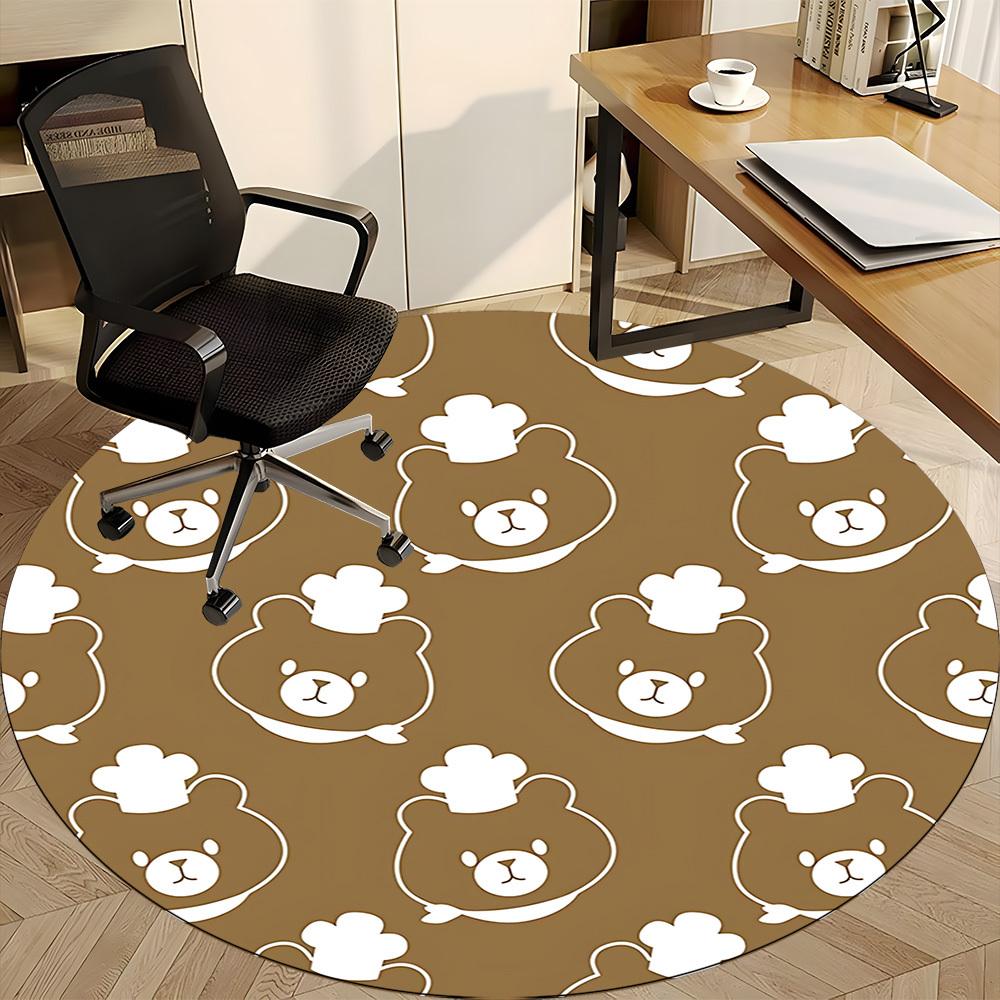 1pc Bear Pattern Office Round Rug, Carpet for Office, Gaming, Lightweight Round Floor Mat yy260205077