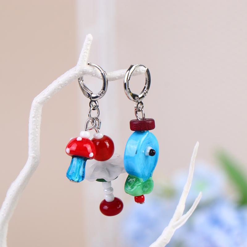 Asymmetric Handmade Geometric Candy Beads Ins Drop Earrings Women Dopamine Colorful Metal Earrings Gift