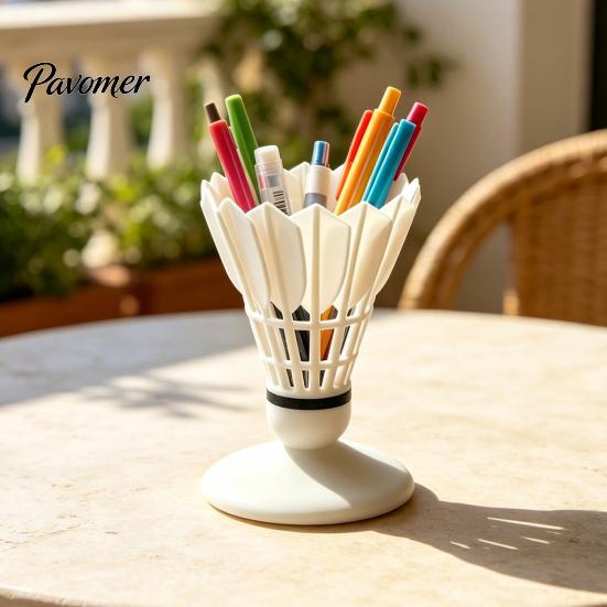 Gift for Badminton Players 3D Printed Pen Holder, Creative Shuttlecock Shape Desk Organizer Desktop Stationery Pencils Markers, Large Capacity