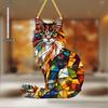Durable Cat Pattern Pendant Safe Acrylic Window Decoration Colorful Cat Stained Glass Art Decor for Cat Lovers Acrylic Window, Durable Acrylic Sign