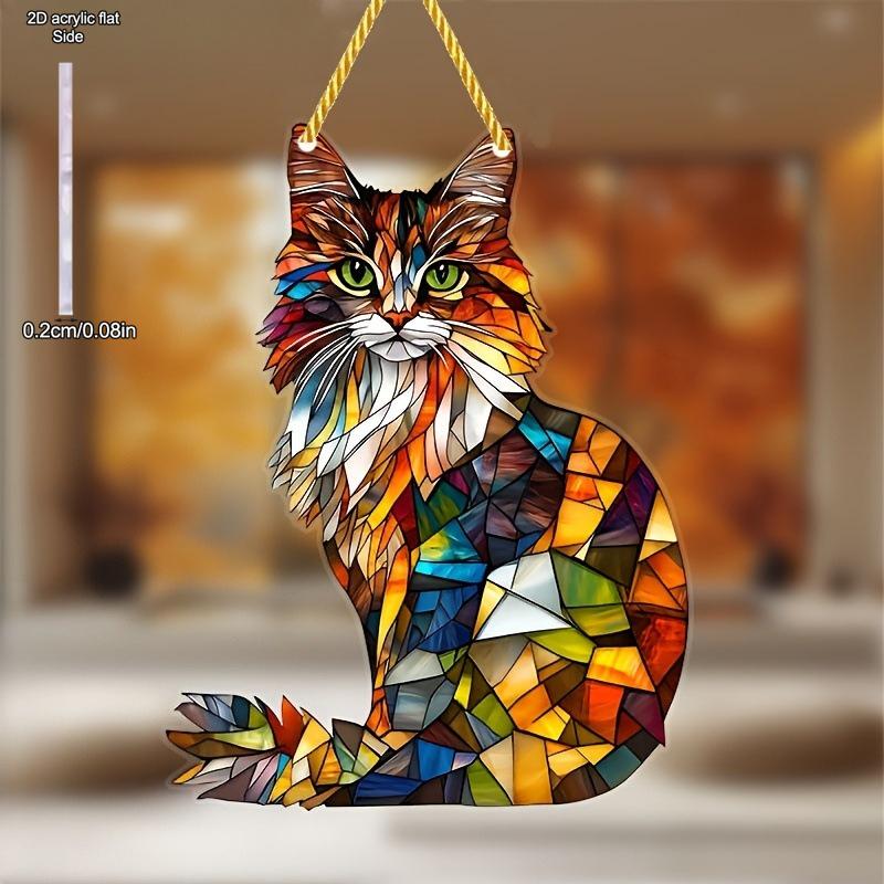 Durable Cat Pattern Pendant Safe Acrylic Window Decoration Colorful Cat Stained Glass Art Decor for Cat Lovers Acrylic Window, Durable Acrylic Sign