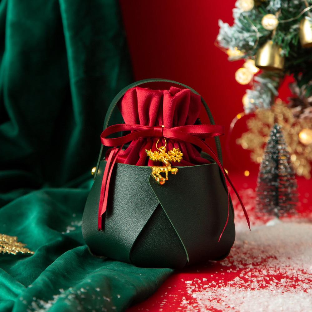 

1pc DIY Christmas Apple Bag Leather Hand Bucket Christmas Eve Flannel Gift Bag Ping Guo Candy Bag Velvet Bag 8x11cm