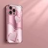 Cute Love Heart Pattern Pink Metallic Paint Glass Hard Phone Case For iPhone 17 Air 17 16 15 14 13 12 11 Pro Max Plus 16E Cover