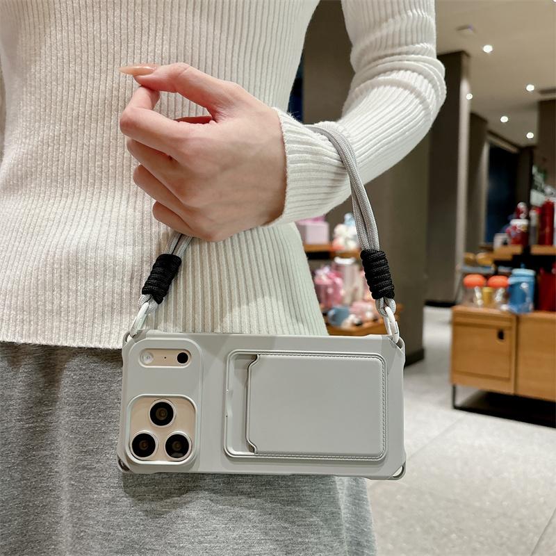Short Rope Lanyard Phone Case For iPhone 17 Air 16 15 14 Plus 13 12 Mini 11 Pro Max X XR XS Max Card Clip Wallet Soft TPU Cover