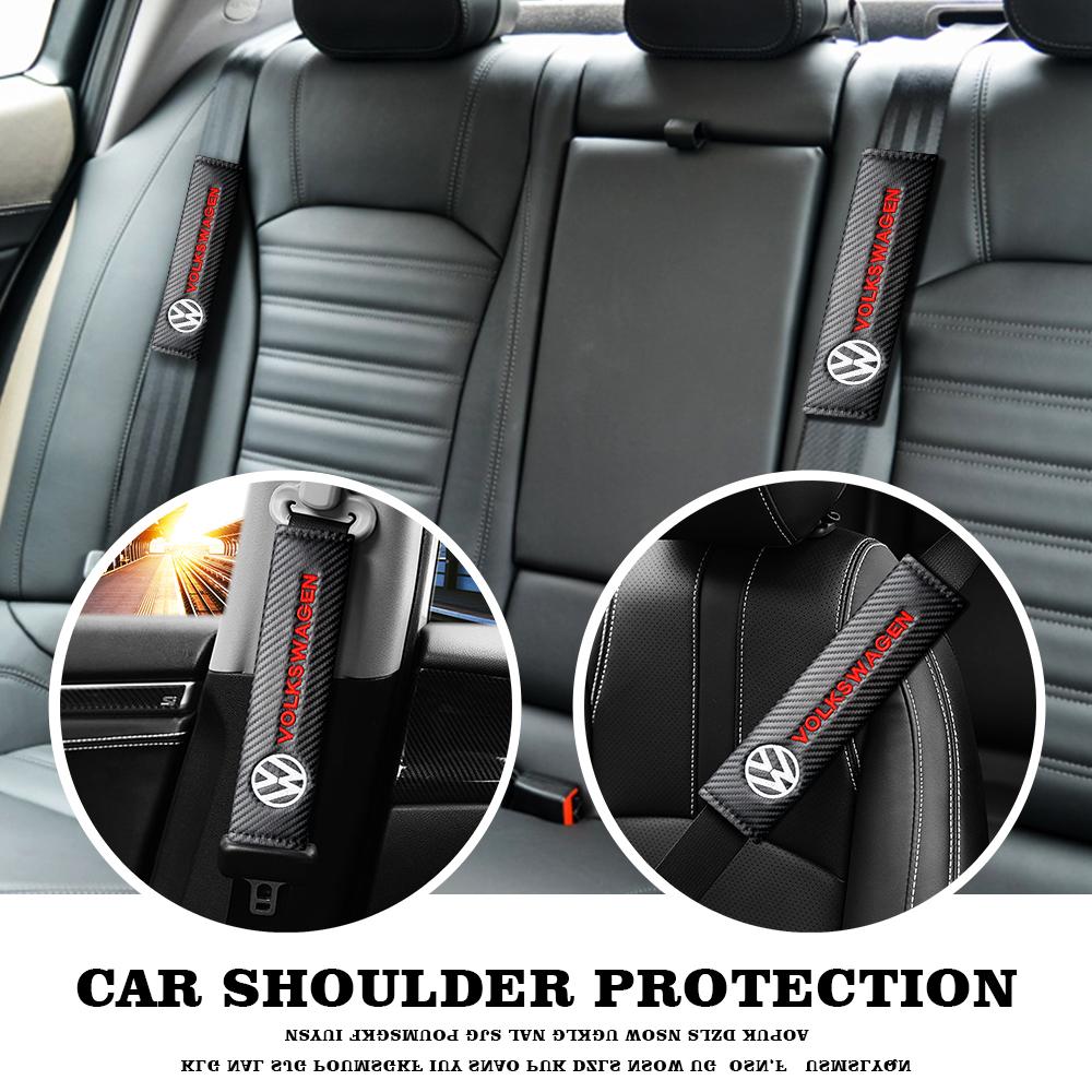 BFPQY1 2Pcs Car Seat Safety Belt Soft Covers Shoulder Pad Badge Interior Accessories For VW Golf Polo Passat Tiguan Beetle Jetta Touran