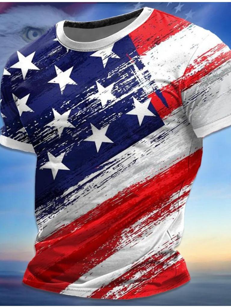 Summer Short Sleeve American Flag Street Style Men's 3D Print T Shirt Street Crew Neck Short Sleeve Loose Top