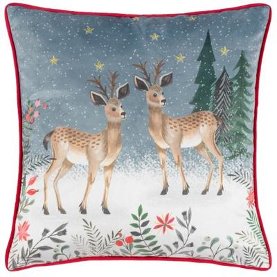 Ditsy Festive Piped Velvet Reindeer Cushion Cover
