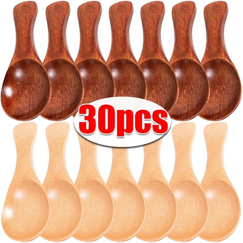 Mini Wooden Spoons Short Handle Coffee Tea Sugar Spoons Dinner Party Dessert Scoops Kitchen Tableware Spice Condiment Spoon
