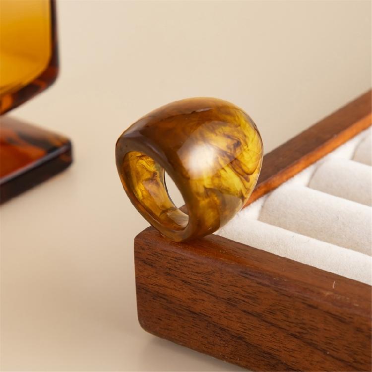 Marbled Effect Resin Art Rings Curved Wide Band Design Safe Construction Stackable Fashion Accessory Resin Texture